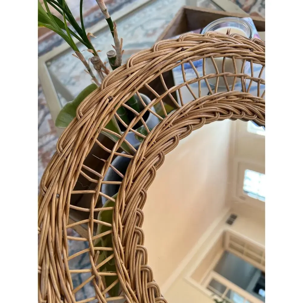 Vintage French Rattan Bamboo Pineapple Mirror 60s Natural Handmade Chic Boho